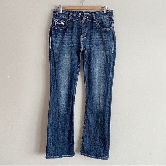 ROCK & Roll Cowgirl Mid Rise Bootcut Jeans Sz 30x32 - Picture 3 of 9